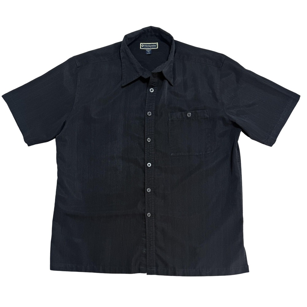 Weekender Shirt Mens XL Black Textured Camp Short Sleeve‎ Button Front Pocket